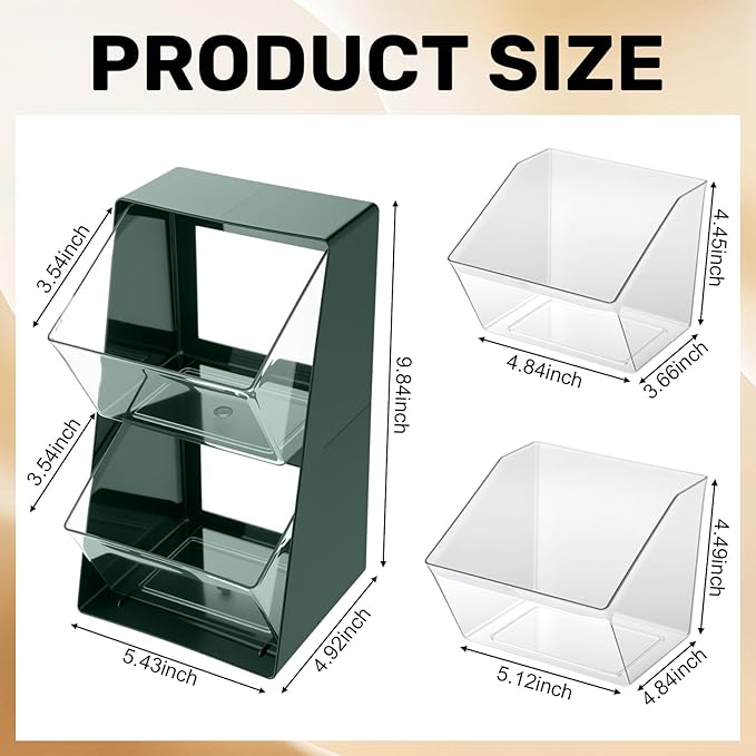 2 Pack Large Coffee Pod Holder, Coffee Station Counter Container Stackable Pantry Storage Organizer Bins, Creamer Suger Plastic Accessories Organizer for Office Home Kitchen Supplies(Green)