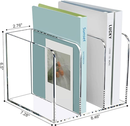 SANRUI Acrylic Magazine Holder Desk Organizer Workspace Sorters，Clear Bookend File Sorter Holder，Folder Rack, Office Accessories Organization Storage with 3 Vertical Compartments