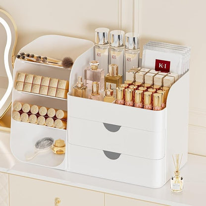 Makeup Organizer with Drawers, Large Capacity Countertop Organizer for Vanity, Bathroom and Bedroom Desk Cosmetics Organizer, Easy To Storage Skincare, Brushes, Eyeshadow, Lipstick (All Green)