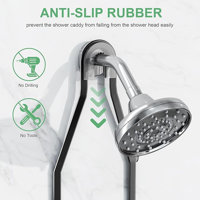 Shower Caddy Hanging,Rustproof Anti-Swing Shower Organizer,2 Tier Hanging Bathroom Caddy Anti-swing and Non-slip,Bathroom Organizer with 18 Hooks for Razor/Sponge