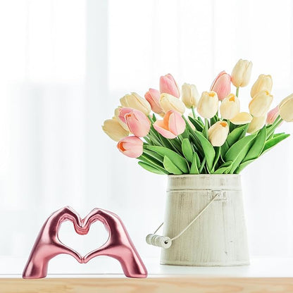 Small Heart Hands Sculpture Decor for Living Room Bedroom Bookshelf Coffe Table, Love Finger Statue Modern Aesthetic Home Decor, Unique Gift for Wedding Christmas Birthday (Shiny Pink)