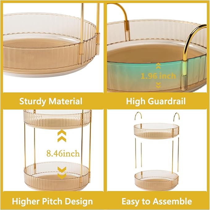 Asayuee 360 Rotating Gold Makeup Organizer,2 Tier Large Capacity Rotating Makeup Organizer,SkincarePerfume Organizer,Bathroom Cosmetics Storage Organizer Countertop (Gold-2 Tier)