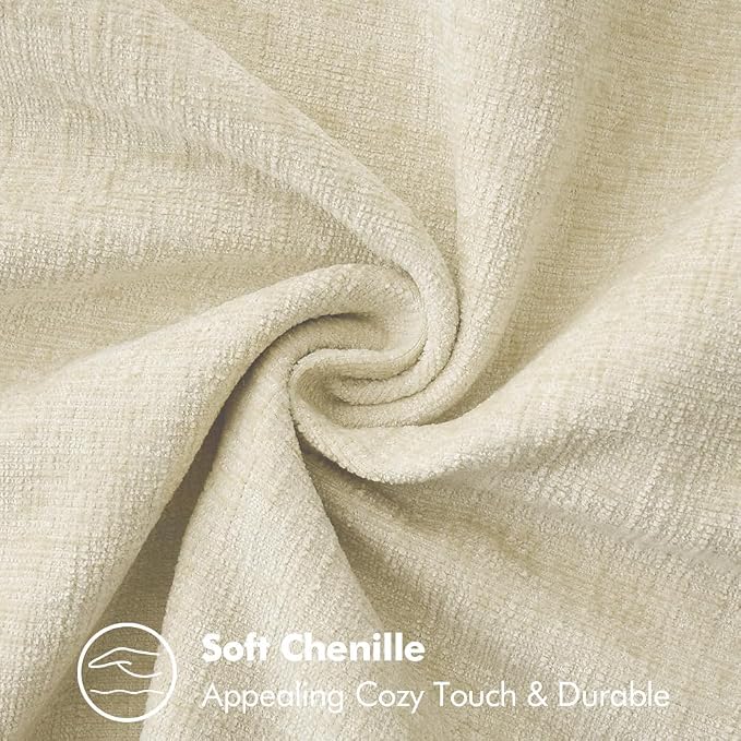 MIULEE Pack of 2 Lumbar Throw Pillow Covers 12x20 Inch Cream White Farmhouse Decorative Pillow Covers with Stitched Edge Soft Chenille Solid Dyed Pillow Covers for Couch Sofa Bed Living Room