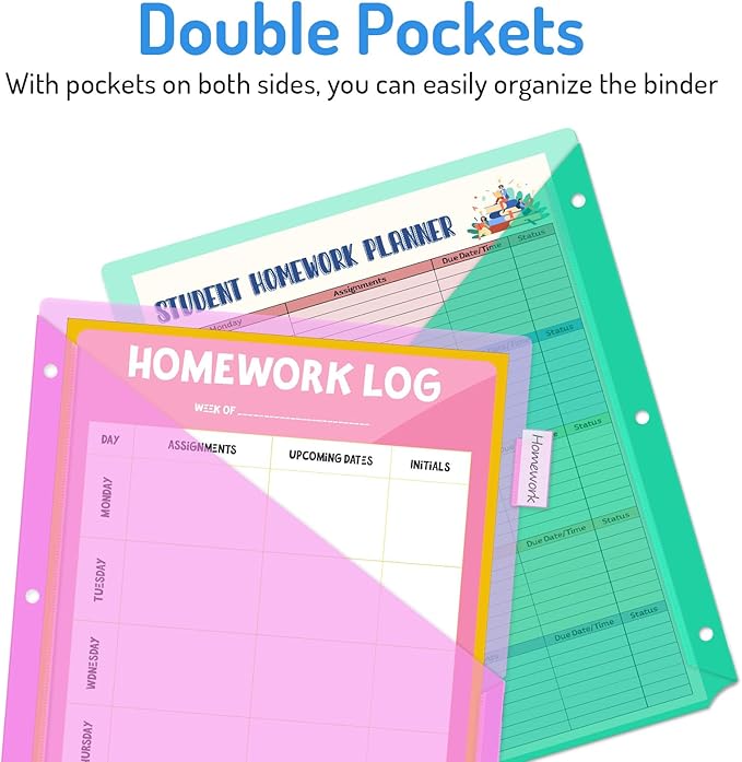 Forvencer 48 Count Dividers with Two Pockets, 8 tabs Binder Dividers for 3 Ring Binder Organizer, Multicolor, 6 Sets