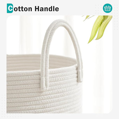 Cotton Rope Laundry Hamper by YOUDENOVA, 58L - Woven Collapsible Laundry Basket - Clothes Storage Basket for Blankets, Laundry Room Organizing, Bedroom Storage, Clothes Hamper – White