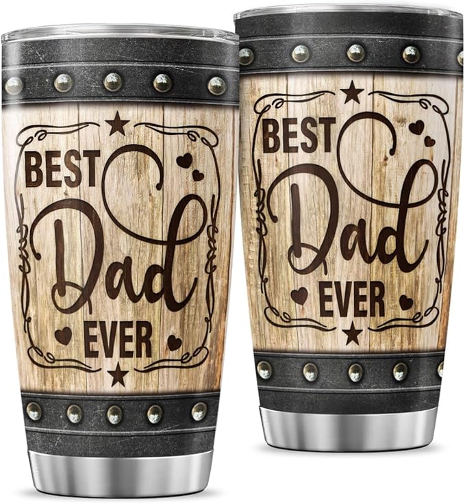 Best Dad Ever Gift Tumbler, Rustic Wood Pattern 20oz Stainless Steel Travel Mug, Insulated Vacuum Cup for Father, Birthday, Christmas, Father's Day Present