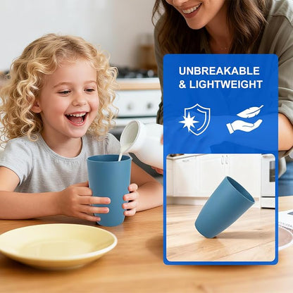 Large 20 OZ Wheat Straw Cups, Unbreakable Drinking Glasses Set of 6, Alternative to Reusable Plastic Cups, Dishwasher Safe Tumblers for Kitchen Outdoor Camping RV, Blue
