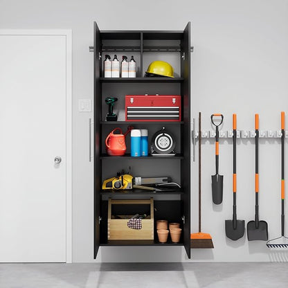 Prepac HangUps 30" Large Garage Cabinet, Bathroom Cabinet Wall Mount, Ideal for Garage, Kitchen and Laundry Organization 30" W x 72" H x 16" D, Black