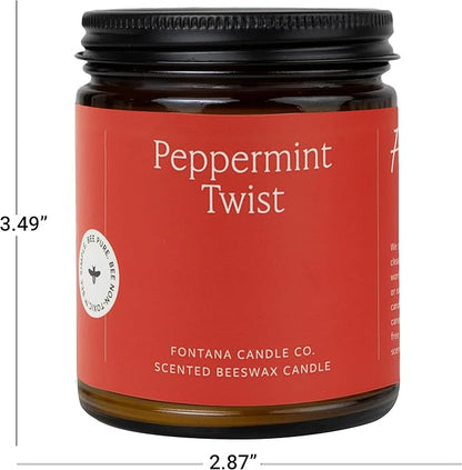 Fontana Candle Co Wood Wick Beeswax Jar Candles, Peppermint Twist Holiday Candle - Made with Coconut Oil & Pure Essential Oils – Clean Burn, Long Lasting and Non-Toxic Candles for Home & Room Decor