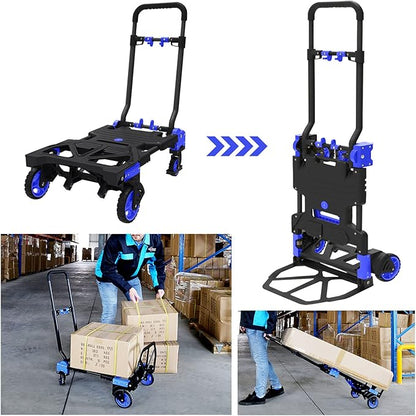 Oyoest Folding Hand Truck Heavy Duty 330LB Load Carrying,Convertible Dolly Cart with Retractable Handle and 4 Rubber Wheels,Portable Hand Truck Foldable for Luggage/Personal/Travel/Mobile/Office Use.