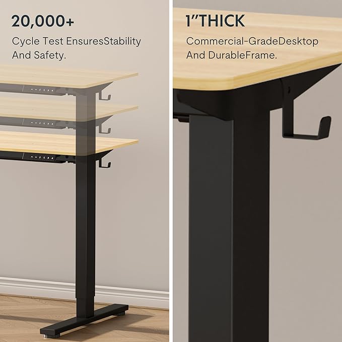 FLEXISPOT EN1 One-Piece Standing Desk with 1-Inch Thick Desktop, 55"x28" Electric Height Adjustable Desk for Home Office & Multi-Device Workstations, Maple