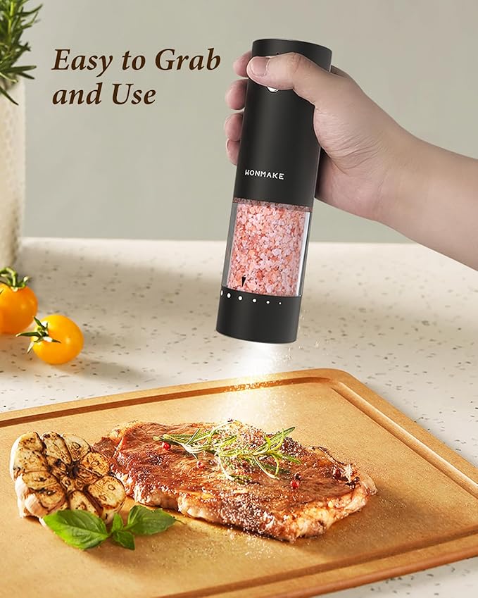 Electric Salt and Pepper Grinder Set - Automatic Refillable Salt and Pepper Grinders with Charging Base & LED Light, Adjustable Coarseness, One-handed Easy Operation, Ideal Kitchen Gadget