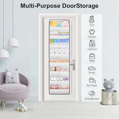 SLEEPING LAMB Over The Door Shoe Organizer for Closet, Kids Sneaker Storage for Hanging Shoe Rack for Door with Large Deep Pockets for Toddler, Girl, Baby Room Decor, White