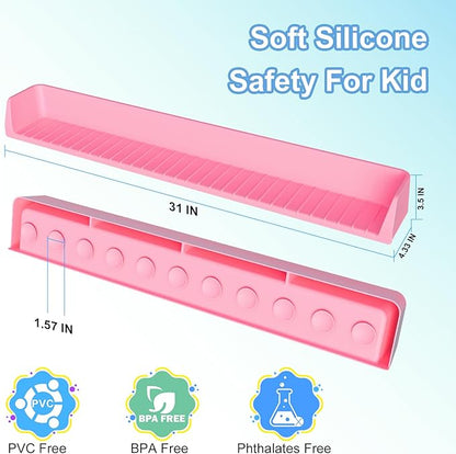 Splash Guard for Bathtub Kids, Silicone Bath Splash Guard Play Shelf, Tub Water Guards Longer Bath Toy Tray Holder, Bath Tub Splash Guard Prevent Water Spills in Bathroom (2.6FT, Pink)