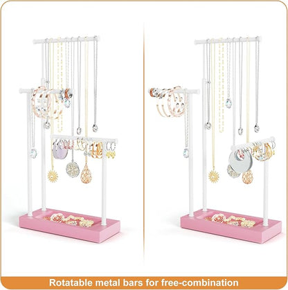 SRIWATANA Jewelry Organizer Stand, Extra Tall Necklace Holder Jewelry Holder, Gift Idea (Pink & White)
