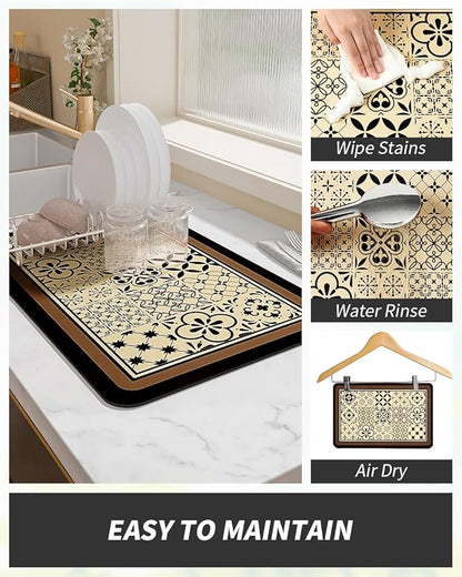 AMOAMI Coffee Mat Hide Stain Rubber Backed Absorbent Dish Drying Mat for Kitchen Counter - Fits Under Coffee Maker - KHAKI 16X24