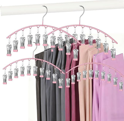 Legging Hangers for Closet Organizer, Hat Hangers for Closet 2 Pack with 10 Clips Holds 20 Leggings, Legging Hanger, Pants Storage Organizer Suitable for Socks, Panties, Underwear, Pants (4-Pink)