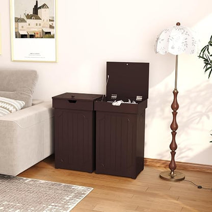 Function Home Trash Can Cabinet, 13 Gallon Kitchen Garbage Can, Wood Recycling Trash Bin, Freestanding Dog Proof Trash Can, Farmhouse Trash Cabinet with Lid for Home Kitchen Bathroom, Coffee
