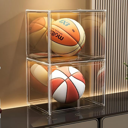 Large Clear Stackable Plastic Storage Bins with Door, Dustproof Figures Collectibles Display Case, Football & Motorcycle Helmet Showcase, Basketball, Memorabilia Organizer Box (XL, Count, 1)