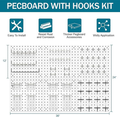 Peg Board Kit, Includes Pegboard and Accessories,with Hooks and Bins,Peg Board Wall Organizer for Office,Ornaments Display,Crafts Organization (129, White)