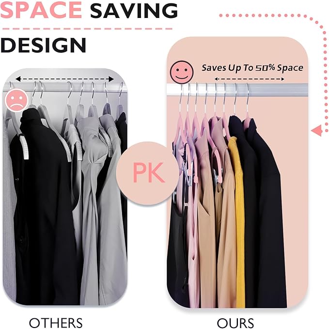 ManGotree Pants Hangers with Movable Clips, Non-Slip Velvet Skirt Hangers, Space-Saving Clothes Hangers for Pants, Skirts, Shirts, Coats, Dresses (18 Pack, Pink)