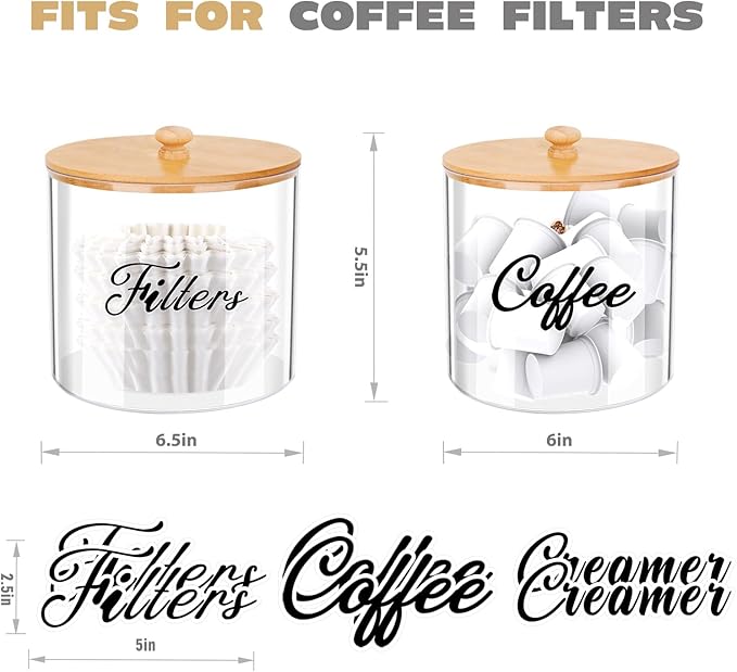 homicozy 2pcs Coffee Pod Holder with Bamboo Lid, 5in & 6in Clear Countertop Storage for Coffee Capsules, K Cup Organizer for Keurig/Nespresso, coffee filter holder, Coffee Bar Accessories
