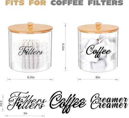 homicozy 2pcs Coffee Pod Holder with Bamboo Lid, 5in & 6in Clear Countertop Storage for Coffee Capsules, K Cup Organizer for Keurig/Nespresso, coffee filter holder, Coffee Bar Accessories
