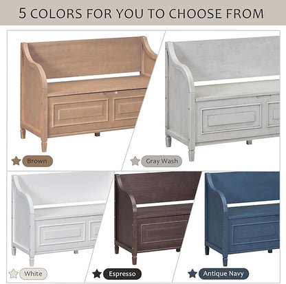 Bellemave Storage Bench with Safety Hinge Wooden Entryway Benches with Shoe Cabinets Under Seat Multifunctional Storage Bench for Entryway, Foyer or a Mudroom (White + Beige)