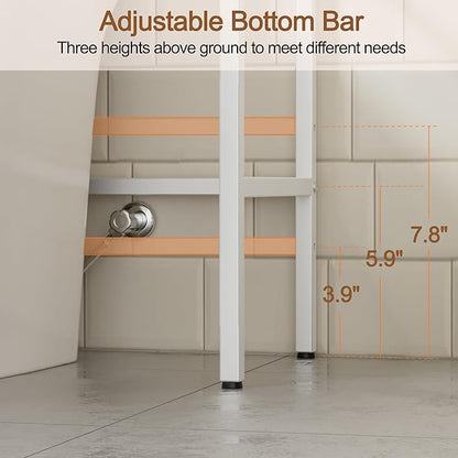 Over The Toilet Storage Rack - 3 Tier Bathroom Organizer with 4 Hooks & Paper Holder - Space Saving Metal Shelf for Bathroom - White Toilet Storage