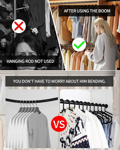 Adjustable Closet Rods for Hanging Clothes 17 to 108 inch Black Heavy Duty clothes rod for closet, Laundry, Bathroom, RV Closet Organization and Storage(Extra long)