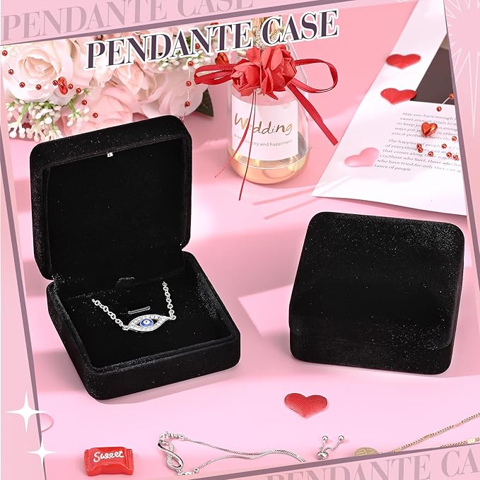 Yinkin 12 Pcs Black Velvet Jewelry Boxes LED Light Display Ring Necklace Bracelet Chain Gift Box Bulk Wedding Proposal Anniversary(Small Pendant Box,Square)