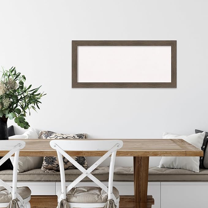 Amanti Art White Cork Board for Wall, 15x33 Vision Board with Brown Wood Frame, Medium Corkboard Office Decor for Home Organization, Rustic Farmhouse Corkboard Pinboard to display items for home