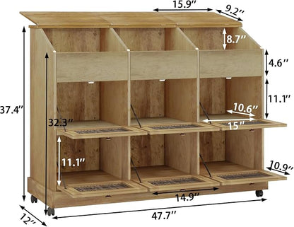 Triple Potato and Onion Storage Bin with Wheels, 3 Tier Wooden Potato Storage Cabinets with Mesh Doors, Farmhouse Movable Fruit and Vegetable Box, Wood Bread Box for Kitchen (Triple Brown)