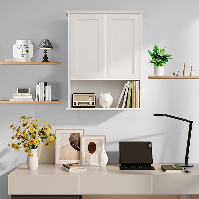 Multi-Purpose Wall Cabinet: Easy-to-Assemble, White Modern Style, 3-Tier Storage. Fits as Kitchen Cabinet, Over-Toilet Cabinet & Bedroom Wall Cabinet