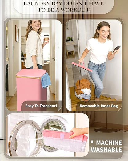 Laundry Hamper with Wheels, 75L Large Clothes Hamper with Removable Inner Bag, Collapsible Dirty Clothes Basket for Dorm, Rolling Dirty Clothes Basket for, Bedroom, Bathroom, Laundry Room