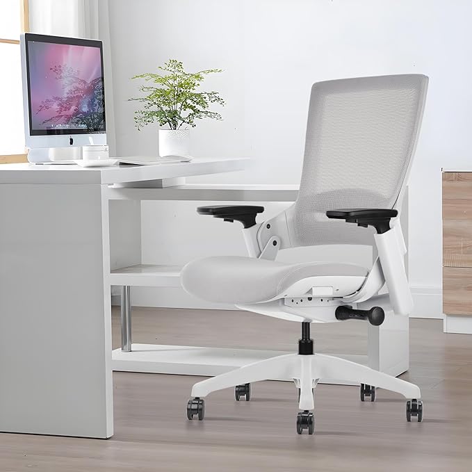 CLATINA Office Chair Swivel Executive Chair, Adjustable Ergonomic Computer Chair with 3D Armrest and Lumbar Support, Mesh Backrest Task Chair for Home Office Conference Room Grey