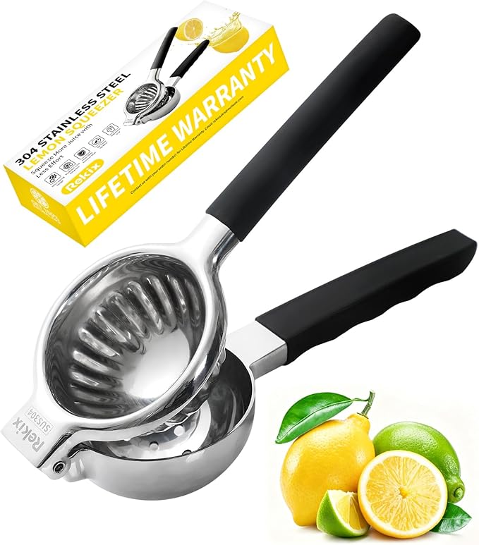 Rekix Stainless Steel Lemon Squeezer, Max Extraction Hand Press Lemon Juicer, Extra Large Orange Juicer, Manual Lime Squeezer, Handheld Citrus Fruit Squeezer for Kitchen Bar, Exprimidor De Limones