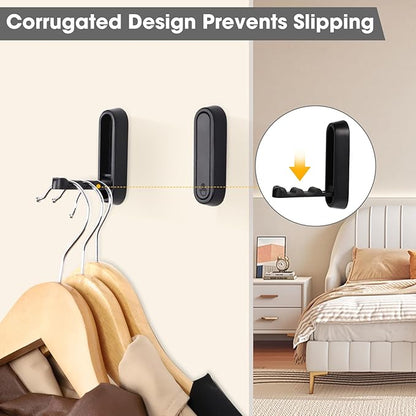 Dntorx Folding Coat Hooks, 6 Pcs Foldable Black Wall Hooks Heavy Duty Foldable Hook Bathroom Towel Hooks Robe Hooks Wall Mounted for Hanging Coat Towels Clothes Hat Bags Keys