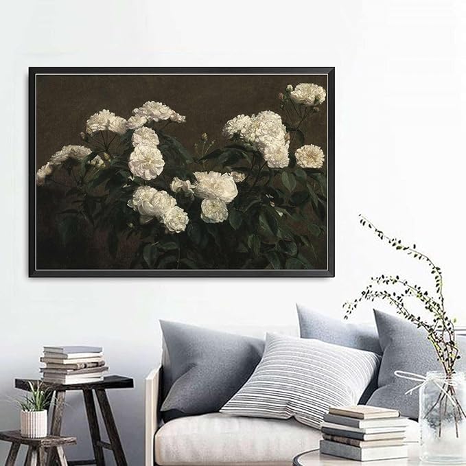 Canvas Painting Poster and Print Flower Painting French Country Decor Vintage Painting Antique Flower Print Vintage Flower Print Living Room and Bedroom Office Decoration 16x24inch Metal Frame