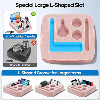 Couch Cup Holder Tray, Couch Caddy for Drink, Snack, Phone, Remote, Ipad, Game Controller, Large-size Sofa Cup Holder for Bed, Sofa, Car, Desk, Pink