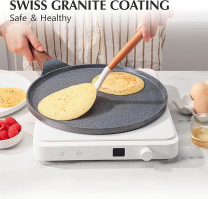 SENSARTE Nonstick Crepe Pan, Swiss Granite Coating Dosa Pan Pancake Flat Skillet Tawa Griddle 10-Inch with Stay-Cool Handle, Induction Compatible (Pack of 2)