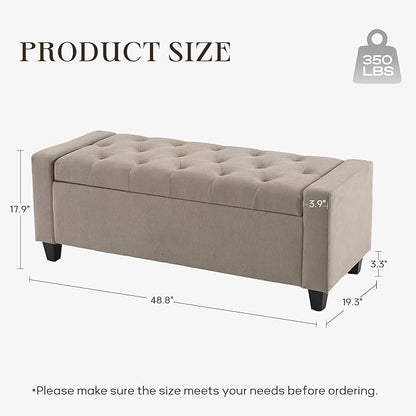 Ottoman with Storage, 48.8" Fabric Storage Ottoman Bench with Hinge, Bedroom Bench, Upholstered Benches with Seating for Living Room, Entryway (Khaki)