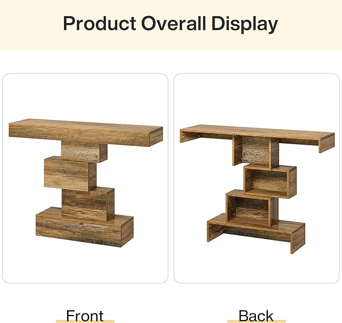 Tribesigns 42.5" Farmhouse Console Table, Narrow Wood Sofa Table Behind Couch with Geometric Base, Industrial Entryway Accent Table for Living Room, Hallway, Entrance (Light Brown)