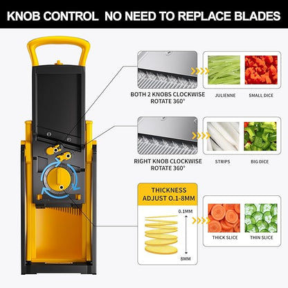 SupMaKin Upgrade Safe Mandoline Slicer, Multi Vegetable Chopper, Potato Slicer, Vegetables Slicer Onion Chopper Fry Cutter, Kitchen Chopping Artifact (Yellow)
