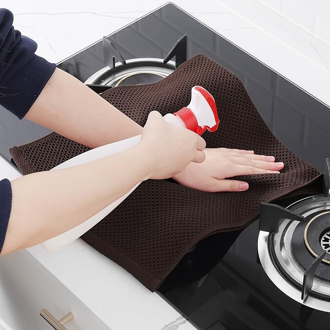 Homaxy 100% Cotton Waffle Weave Kitchen Dish Towels, Ultra Soft Absorbent Quick Drying Cleaning Towel, 13 x 28 Inches, 24-Pack, Dark Brown