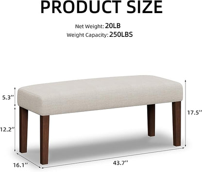 44" Bedroom Bench, Fabric End of Bed Bench, Entryway Benches, Upholstered Ottoman Bench with Wood Legs for Kitchen, Indoor, Living Room and Hallway (Beige)