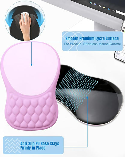 Ergonomic Mouse Pad with Wrist Rest, Slope Design Memory Foam Support, Smooth Lycra Surface, Non-Slip PU Base, Comfortable Mouse Mat for Office, Home, Computer Desk