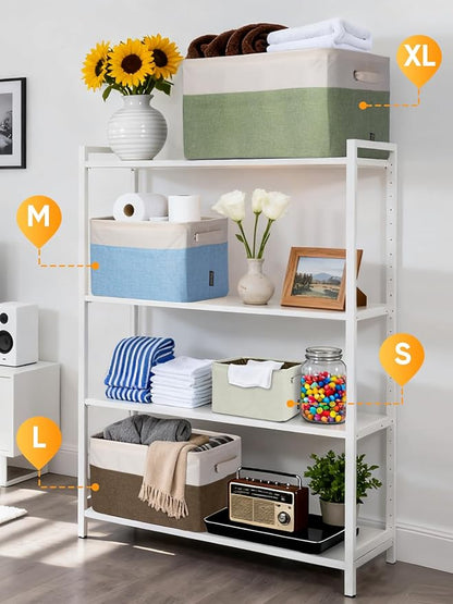BALEINE 2 Pack Fabric Closet Storage Bins for Shelves, Linen Closet Organizers and Storage, Decorative Baskets for Organizing, Shelf, Clothes, Home, Office (White, 12"x8"x8")
