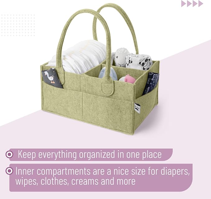 Mr. Pen- Baby Diaper Caddy Organizer, Olive Calm, Nursery Storage Bin and Car Organizer for Diapers and Baby Wipes