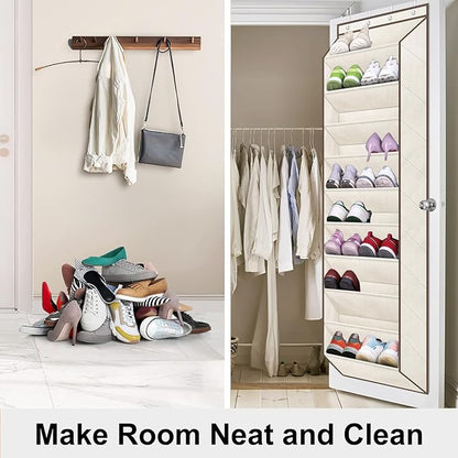 SLEEPING LAMB Shoe Rack for Door, Kids Door Shoe Organizer for Closet hanger, Narrow Hanging Sneaker Storage with Large Deep Pockets for Toddler, Girl, Baby Room Decor, Beige